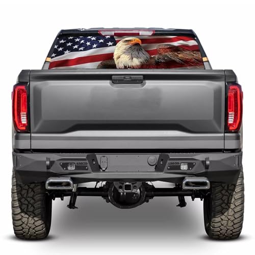 Image of Rear Window Decals for Trucks - 65x22 in Back Window Decals Fit Most Pickup Trucks SUV, Vinyl American Flag Back Window Decal Truck Rear Window Graphics for Personalized Decoration