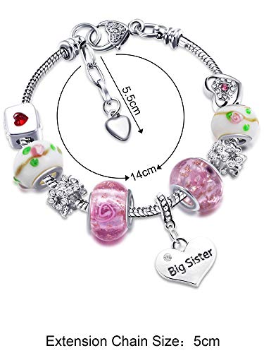 Hicarer Big Sis Gift Shiny Bracelet Girls Crystal Charm Bangle Jewelry Wristband With Gift Box Set For Lady (Lower Rhinestone) #TOP2