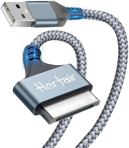 Herfair USB to 30 Pin Charger Cable Nylon Braided USB Charging Cord Compatible with iPhone 4/4s/3G/3GS & iPad 1 2 3 & iPod Touch 4 3 2 1, Classic/Nano 2 3 4 5 6 (3FT)
