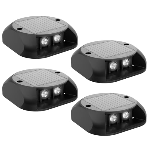 Quntis 4 Pezzi Faretto Segnapasso da Esterno Solare, Luci Fredda Bianca 6500K Segnapassi Solari da Esterno IP68 Impermeabile Lampade Solari da Giardino per Scale Vialetto Ponte Cortile Sentieri