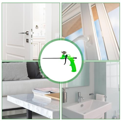 3 Stück Pistolenschaum PU Schaumpistole, Bauschaum Pistole aus Metall, Profi-Dosierpistole mit ergonomischem Kunststoffgriff,für Profi Heimwerker zum Abdichten Füllen Abdichten Grün