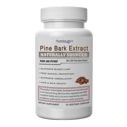 Superior Labs Pine Bark Extract 200 mg – 95% OPC French Maritime Bark, Pure Non-GMO Formula for Healthy Circulation & Blood Flow, Heart, Skin & Hair Support, Free-Radical Defense, 90 Veg Caps