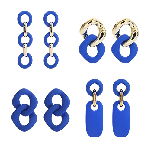 Colorful Acrylic Earrings For Women - 4 Piece Earrings Set Clear Blue Earrings Personality Geometric Paperclip Thick Chain Drop Earrings For Women And Girls #TOP24