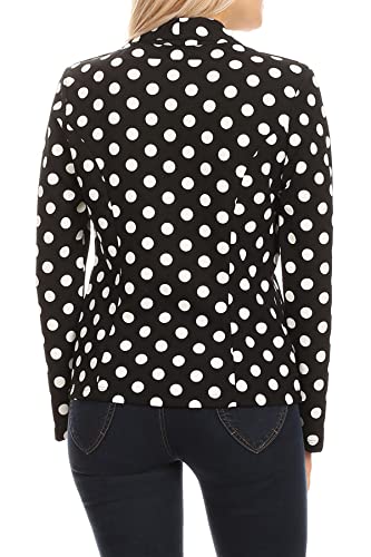 Classic Polka Dot Open Front Lightweight Long Sleeve Work Office Blazer Jacket Polka Black 2Xl #TOP2