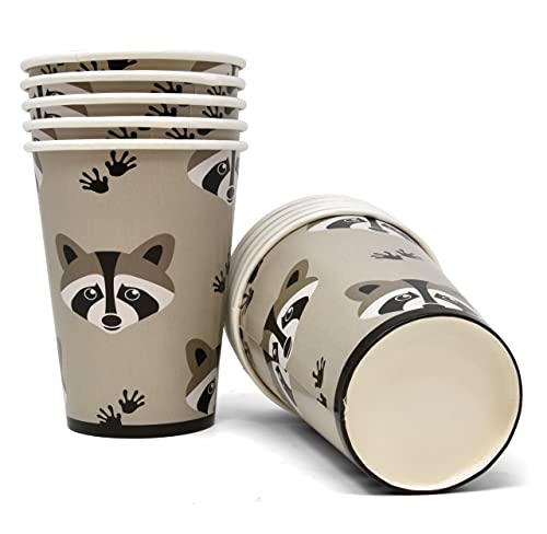 Woodland Raccoon Animal Party Supplies Disposable Tableware Set 24 9" Paper Plates 24 7" Plate 24 9 Oz Cups 50 Lunch Napkins For Baby Shower Birthday Forest Friends Animals Creatures Theme Decoration #TOP4
