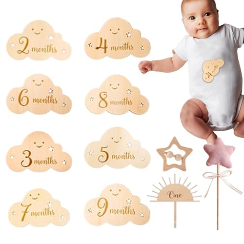 Hitos para bebé,Tarjetas para bebés Hitos,Discos marcadores de madera Cloud Hitos mensuales - Exquisitas tarjetas de crecimiento para bebés, multifuncionales para el día de Pascua, Acción de Gracias