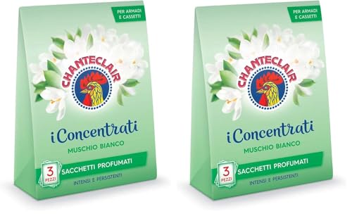 Chanteclair - I Concentrati, Sacchetti Profumati, Muschio Bianco, per Armadi, Cassetti e Valigie, Profumo Intenso e Persistente (Confezione da 2)