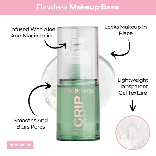 MCoBeauty - Grip Primer - Grippy Hold Lightweight Makeup Primer - Hydrating Gel Base Face Primer with Moisturizing Ingredients - Aloe Vera, Niacinamide & Vitamin E - Preps Skin for Long-Lasting Makeup