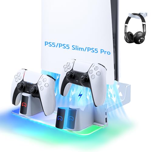 Mcbazel RGB Wall Mount for PS5, Slim & Pro - Metal Console Wall Bracket Kit with Dual Controller Charging Station, Headphone Hook & LED Light - White by Mcbazel - Used condition - CA$29.43