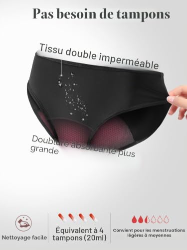 Aiseyi Bas de bikini menstruel, pour les femmes et les filles à flux léger, à 4 couches, anti-fuite, noir, culotte, maillot de bain, pour la natation, l, L – vue 4