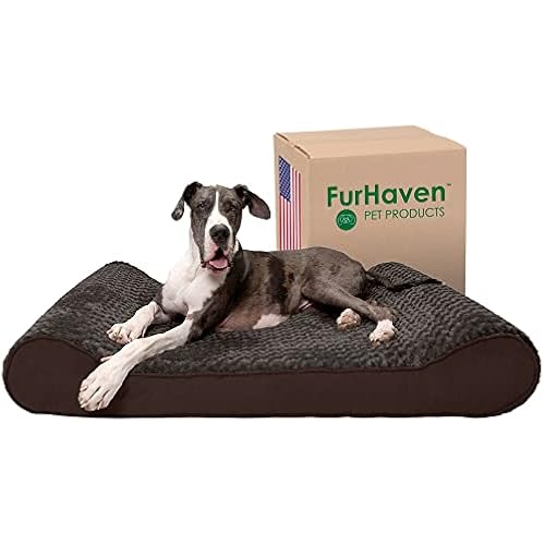 Furhaven Orthopedic Dog Bed for Extra Large Dogs w/ Removable Washable Cover, For Dogs Up to 180 lbs - Ultra Plush Faux Fur & Suede Luxe Lounger Contour Mattress - Chocolate, Giant/XXXL