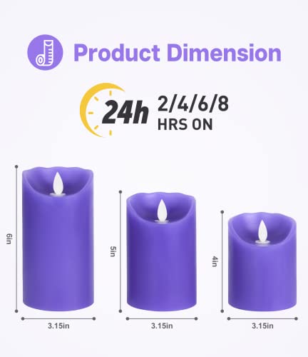 Aku Tonpa 3.15" X 4" 5" 6" Set Of 3 Flameless Candles Battery Operated Pillar Real Wax Electric Led Candle Set With Remote Control And Timer (Purple) #TOP1