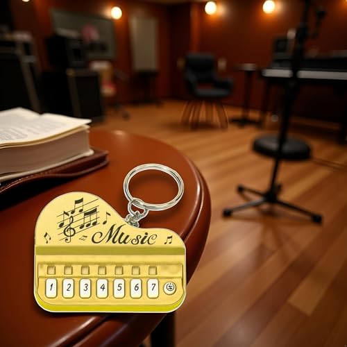 Gold Micro Piano Keychain, Portable Keyboards Instrument Keychains, Mini Electronic Keyboards Keychain with Lights, Pianos and Keyboards, Car Key Chain,Musical Instrument Keychains Accessories Gift