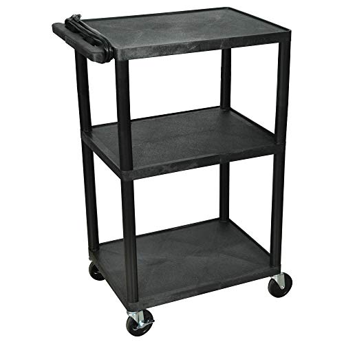 Luxor LP42E-B - 42"H A/V Multipurpose Presentation Cart with Three Shelves, Electric