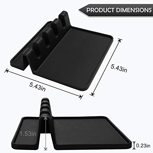 Spoon Holder Kitchen,Silicone Spoon Rest Kitchen,Tea Spoon Holder Rests,Teabag Dish,Teaspoon Rest,Silicone Cooking Utensil Rest with Drip Pad,Kitchen Holder for Spoons, Ladles, Tongs,Spatula(Black)