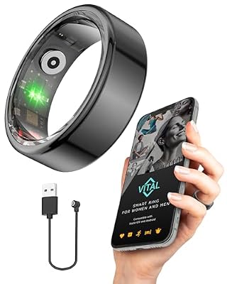 FREEZE2TRIM Vital Health Smart Ring for Women Rings for Men with Fitness, Sleep Monitor, Heart Rate, Activity Tracking, App (Size 8), Black