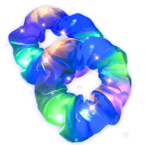 Earth Link シュシュ 光る 全14色 led ヘア ゴム ブレスレット おもちゃ アクセサリー ライト (14.シルバー2個)の商品画像（Amazon）
