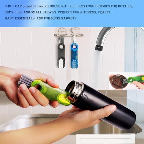 Image of 3 in 1 Cup lid Cleaning Brush Set,Straw 25 cm /9.8 inch Cleaner Brush, Long Bottle Brush,Water Bottle Cleaning kit,Multifunctional Cleaning Brush,Bottle and Straw Brush Cleaning(Blue-Black)