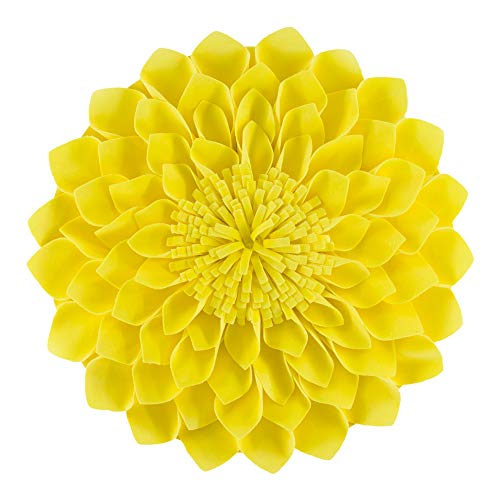 Jwh Handmade 3D Flower Pillow Cover Aesthetic Decorative Round Throw Pillow Floral Accent Cushion Case Velvet Pillowcase Cute For Farmhouse Bed Couch Bedroom Decor Sham 12X12 Inch Bright Yellow #TOP15