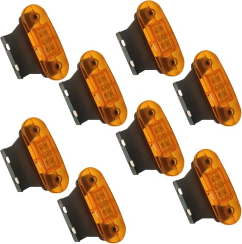 APSMOTIV 8Pcs Amber Indicator Rear Side Truck Trailer Rv Cab Boat Bus Lorry Led Marker Clearance Light 12V Running Board Lights For Trucks Waterproof Flat Fit Base WITH STAND Roadrunner Truck Camper