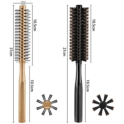2 Pieces Thick Round Hair Comb Bristle Round Hair Brush Blow Drying Hairbrush Small Brush Short Hair Massage Comb Head Massage Round Brush Roll Hairbrush For Wet Or Dry Hair (Black, Wood Color) #TOP1