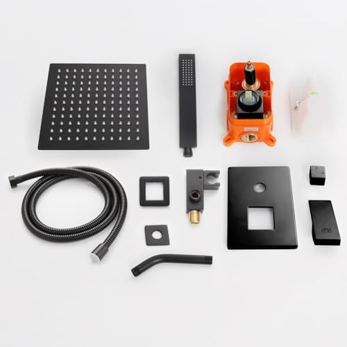 POP SANITARYWARE Black Shower System Bathroom Rainfall Shower Faucet Set Complete Wall Mounted 8 Inch Shower Head and Handle Set with Rough-in Valve Body and Trim Kit by POP SANITARYWARE - Used condition - Image 7