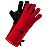 Black Forest Fox Pro 200 feuerfeste Leder Kevlar Arbeitshandschuhe Grillhandschuhe Kamin Ofen Schweißer Handschuhe (Pro200-Rot)