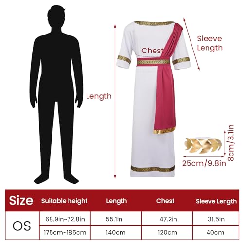 FainFun Costume d'empereur Romain, Costume César de avec écharpe Rouge et Bandeau Doré, Robe Blanche, pour Noël, Halloween, Pâques, Fêtes et Cosplay – vue 2