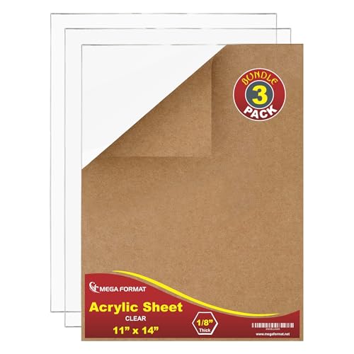 Image of Clear Plexiglass Sheets - 1 /8 inch Thick, 11 x 14 inch with Protective Paper, Cast Acrylic Panel - 3pk