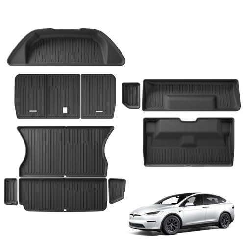 SMABEE 10Pcs Tesla Model X 5 Seater Cargo Liner & Rear Back Seat Cover Set for Model X 2022-2025 (Not fit 6/7 Seater) All Weather Front Rear Trunk Backseat Mat TPE Car Mats Interior Accessories