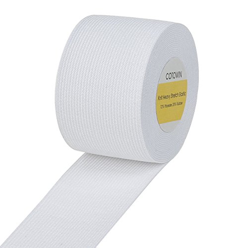 COTOWIN 2-Inch White Knit Heavy Stretch High Elasticity Elastic Band 5 Yards