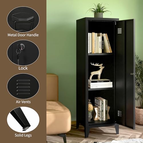 MIOCASA Metal Locker Storage Cabinet with 3 Shelves Industrial Lockable 1 Door File Cabinet for School, Home, Office, Garages - Thumbnail 5