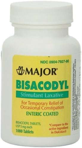 Major Bisacodyl 5MG Generic for Dulcolax Laxative Coated Tablets 1000 ct