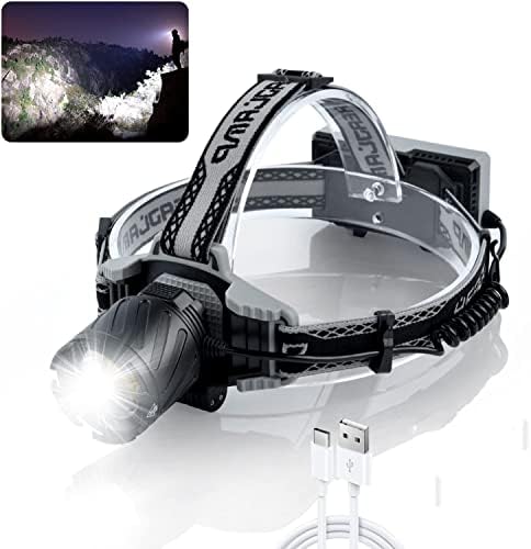 Headlamp Rechargeable for Adults 100000 Lumens, XHP99 Bright Head Lamps Outdoor Led Headlight - 4 Modes, 270° Adjustable, Red-Blue Warn Light, Digital Power Displayer, Zoomable Mutifunction Headlamps