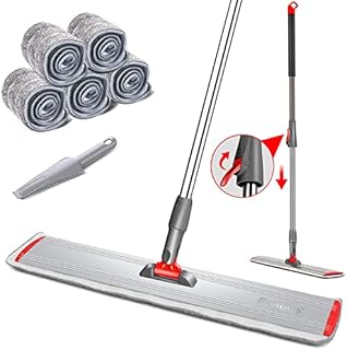 MASTERTOP Microfiber Floor Mop, 60cm Large Flat Mop with Aluminum Plate and 5 Washable Microfiber Pads, Commercial Dust Mop for Hardwood Laminate Tile Floor Cleaning