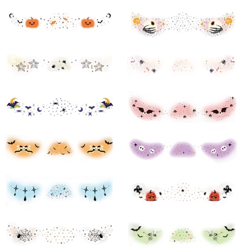 Ylnailky Pegatinas De Maquillaje Halloween,12 Unidades Adhesivos Temporales Infantiles de Calabaza Falsa - Decoración Espeluznante para Fiestas Disfraces Brazos Cuello Adultos Niños Niñas Aula