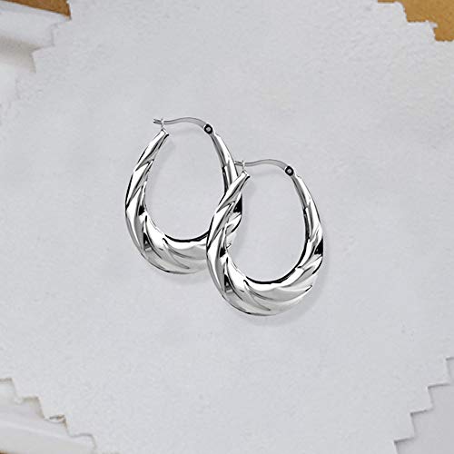 Lecalla Sterling Silver Jewelry High Polish Oval Hoop Earrings For Women #TOP5