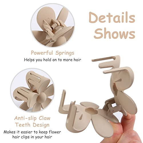 8Pcs Flower Claw Clips, Hair Claw Clips For Thick Hair, Matte Non Slip Hair Clips Strong Hold For Women Girls, Large Cute Hair Clip For Thin Hair, Big Hair Jaw Clips Hair Accessories, Neutral Colors #TOP1