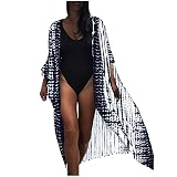 AFFGEQA Cardigan Chemisier bikini Cover Up Beach Long Shading Cardigan Beach Towel Women's T-Shirt Lightweight Boho Kimono Femme Longue Robe d'été - Bleu - 36
