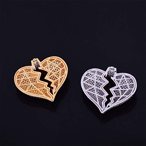 Senteria Hip Hop Iced-Out Necklace For Men 18K Gold Plated Cz Fully Bling Bubble Broken Heart Pendant Necklace Rapper Chain #TOP5