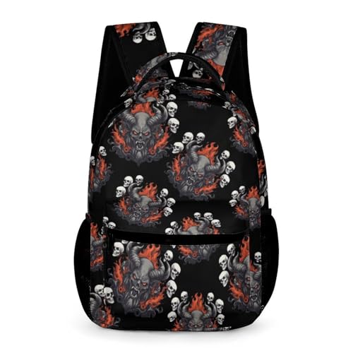 Baphomet Satanic Goat Head Devil Skull Travel Backpack Casual Daypack Shoulder Bag with Adjustable Shoulder Straps