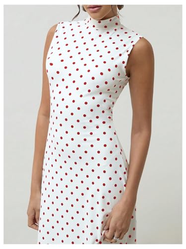 Image of Milumia Women's Polka Dots Maxi Tank Dress Vintage Mock Neck Sleeveless Elegant Long Dresses