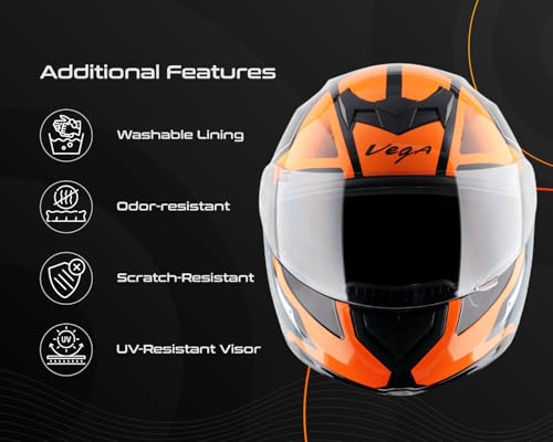 Image of Vega Edge DX Passion Full Face Riding Helmet with Lightweight Shell, Comfortable Liner, Shock Absorbing Interior, Ventilated Fit, Aerodynamic Build, and Modern Black Orange Styling Black Orange-M