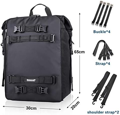 Rhinowalk Motor Pannier Bag 10/20/30L Multifunctional Waterproof Rear Rack Trunk Motorcycle Seat Bag, Black 30L