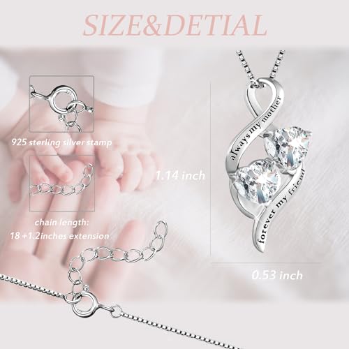 MUATOGIML Mothers Birthday Gifts 925 Sterling Silver Always My Mother Forever My Friend Love Heart Pendant Necklace,Mom Daughter Jewelry Gifts - Image 3