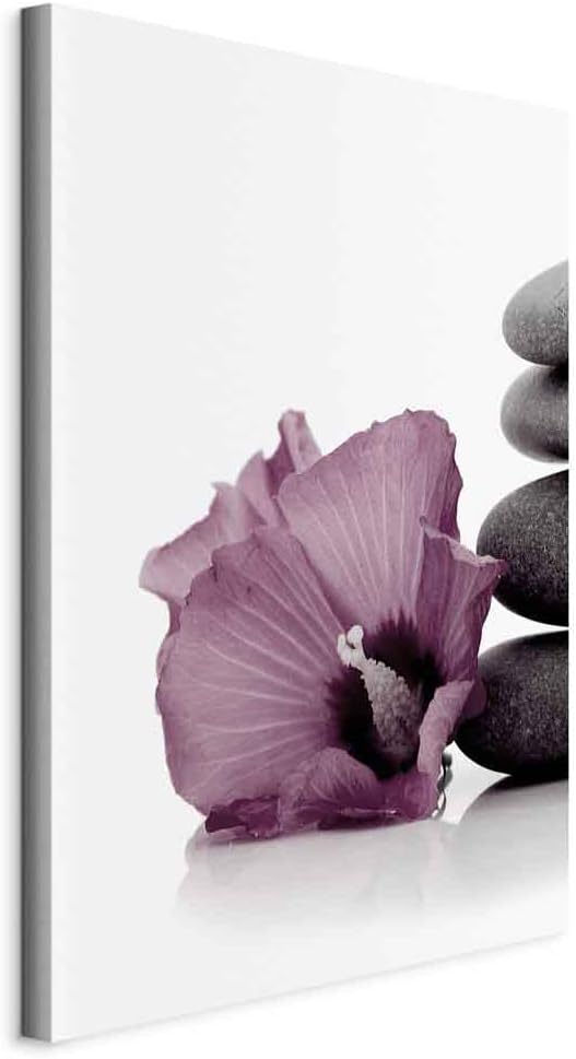 artgeist Acoustic Canvas Wall Art Zen 24x35 in - 1pcs Picture with Acoustic Foam Sound Print Artwork Room Acoustics Soundproofing - Spa Black White Stone Hibiscus b-C-0491-b-a
