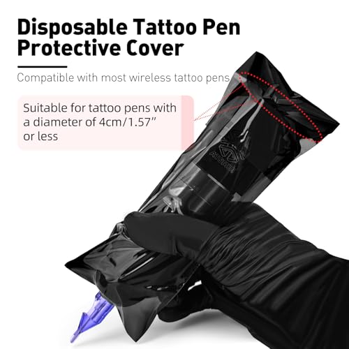 ATOMUS Tattoo Machine Covers with Self-adhesive Strip 100pcs 2.5×8.6 inch Sealable Tattoo Pen Covers Bags Sleeves for Cartridge Pen Tattoo Machine Tattoo Supplies & Accessories (Black) - Thumbnail 6