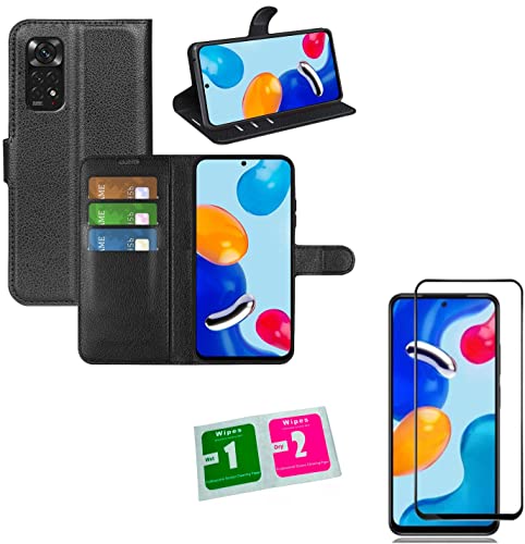 Kit Capa Carteira e Película De Vidro 3D 5D 9D Compatível Para Xiaomi Redmi Note 11 e Note 11S (Pret