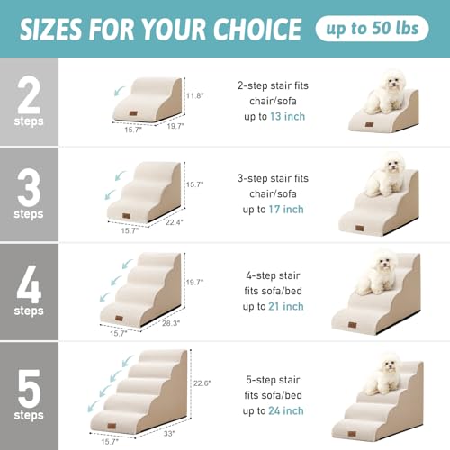 Dog Stairs for Small Dogs 15.7" H, Curved Dog Step for Puppy, Older Cat, Medium Pet Ramp for Sofa, Couch or Chair, Ladder with High Density Foam, 15.7x22.4x15.7 inch, 3 Step, Beige - Image 3