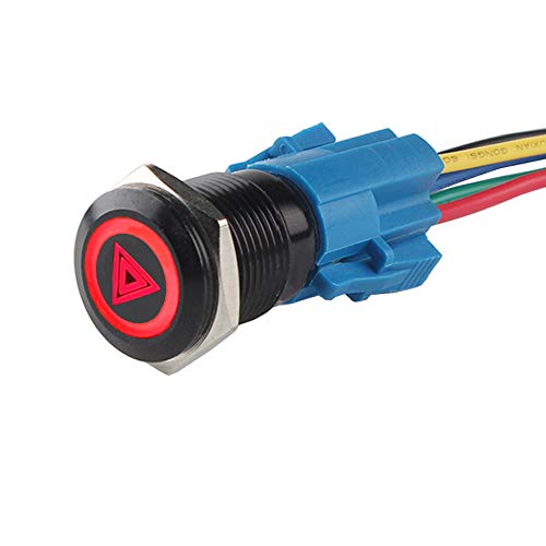 ETOPARS Noir Coque 19mm Interrupteur à Bascule Bleu LED 12V 3A Bouton Poussoir Voiture Métal Interrupteur Urgence Danger Attention étanche Prise de Courant